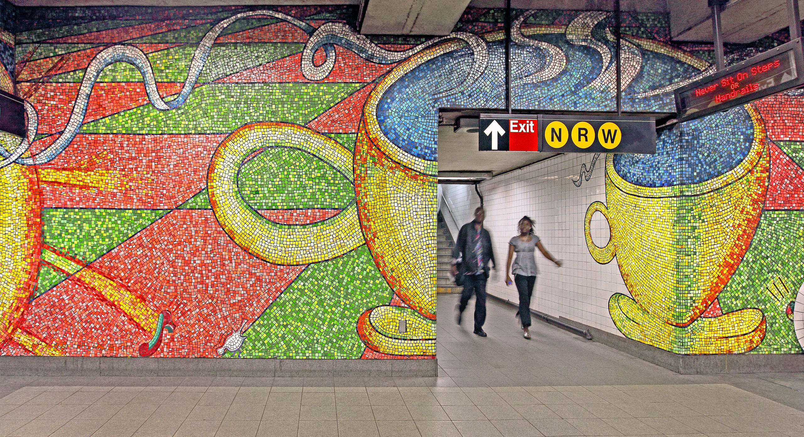 Glass Mosaic Mural by Elizabeth Murray at 59th St Subway Station. Title: "Blooming" 1996